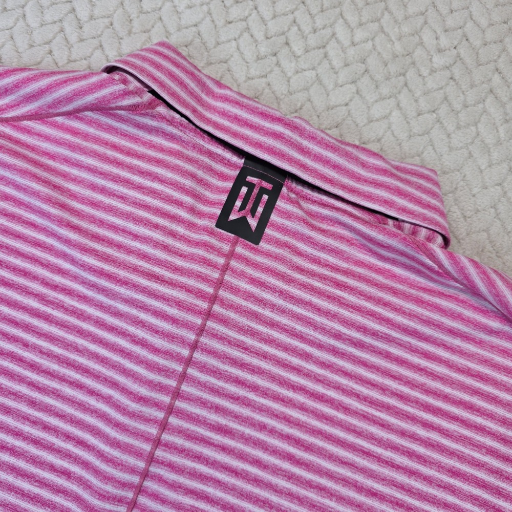 Nike Tiger Woods Collection Dri-FIT Pink Striped Golf Polo Shirt Mens Small